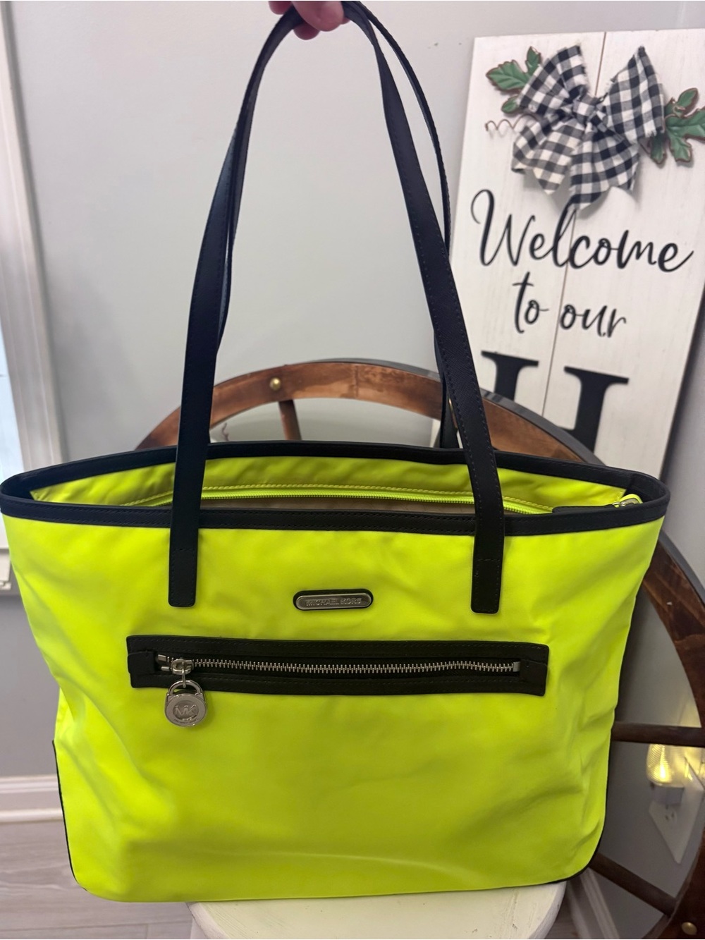 MICHAEL KORS Neon Yellow Tote with Black Trim